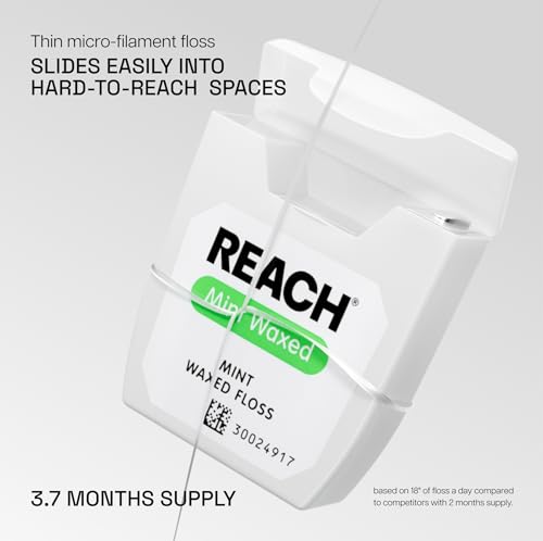 PFAS Free Reach Waxed Dental Floss, Mint Flavor, Deep Cleaning for Teeth, Shred Resistant, Easy to Use, Oral Care for Ad