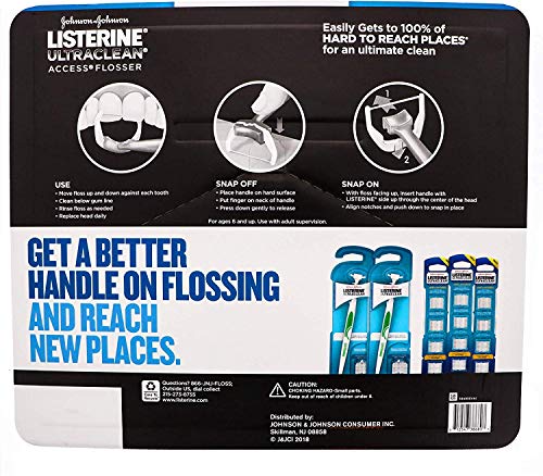  Listerine Ultra-Clean Access Flosser for Optimal Oral Hygiene, Two Handle Design, Perfect for Sensory Users, Effective 